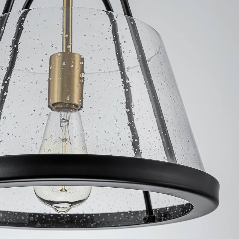 Industrial 1-Light Farmhouse Black Seeded Glass Semi Flush Mount
