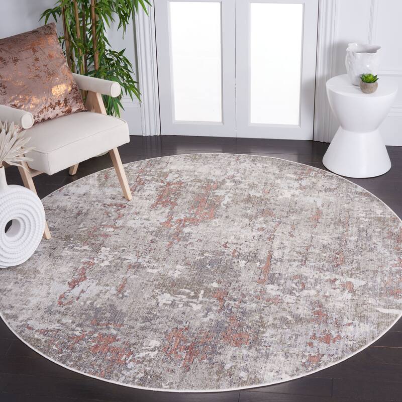 SAFAVIEH History Gisella Modern Rug - 6'7" Round - Light Grey/Terracotta