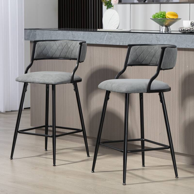 Set of 2 Fabric Counter Height Bar Stool with High-Density Foam Cushion Seating for Comfortable Seating - Grey