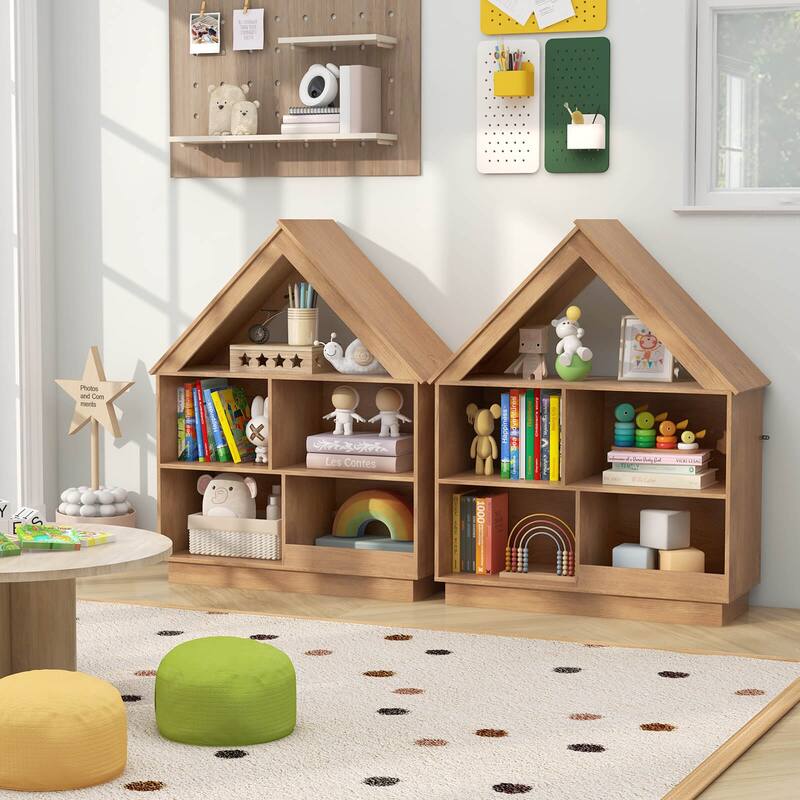 Costway Wooden Kids Dollhouse Bookshelf with Open Shelves - See Details