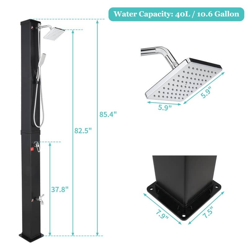 VINGLI Solar Heated Shower with Shower Head, Handhold/Foot Shower Tap for Outdoor Backyard Poolside Beach Pool Spa