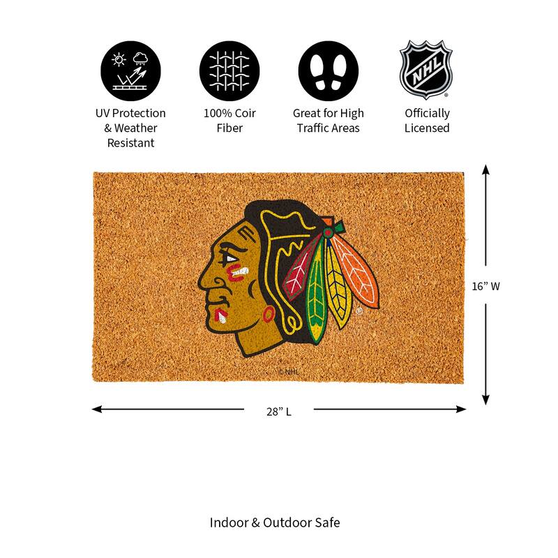 Coir Door Mat, 16"x 28", Chicago Blackhawks - 28" x 16"