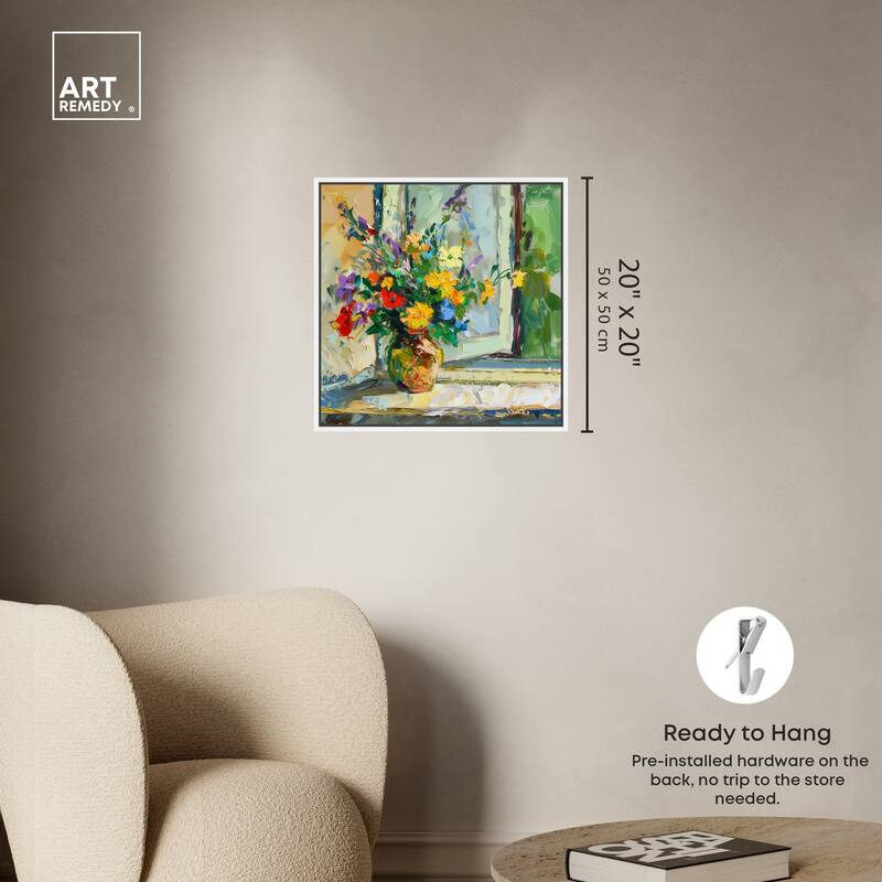 Art Remedy Vase By The Window Framed Impressionism 1 Piece Canvas Wall Art /Monet And Van Gogh Inspired Art