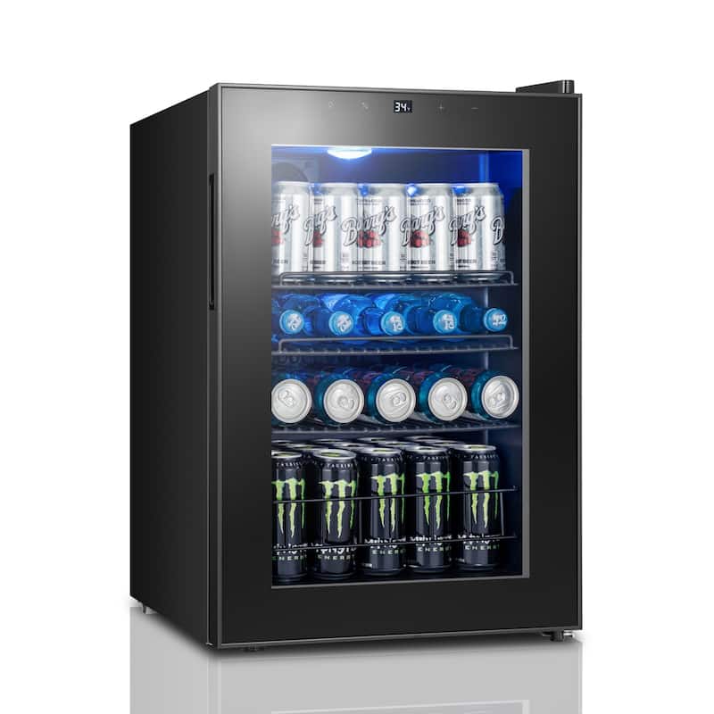 Yeego 2.2 Cu.Ft Beverage Refrigerator, Glass Door Mini Fridge with LED Light, Quiet Cooling, Adjustable Shelves