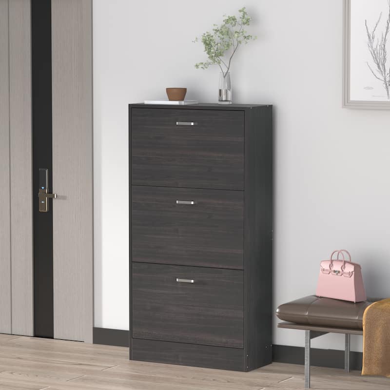 23.6"W Trendy Shoe Storage Cabinet with 3 Large Fold-Out Drawers - Black