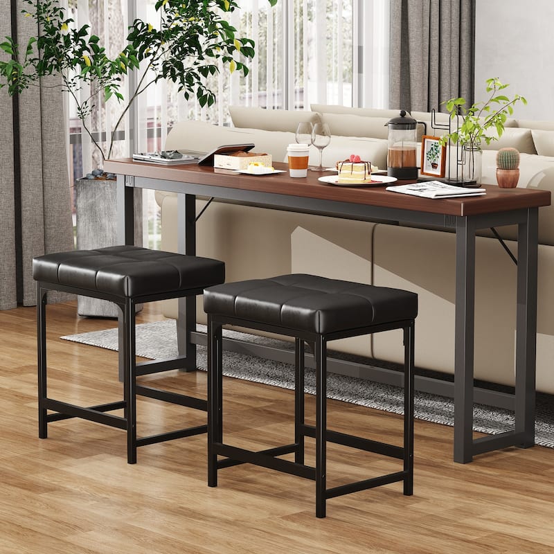 Set of 2 Black Faux Leather Vanity Stools with Metal Frame for Bedroom or Living Room - 15.74”L x 12.59”W x 18.70”H