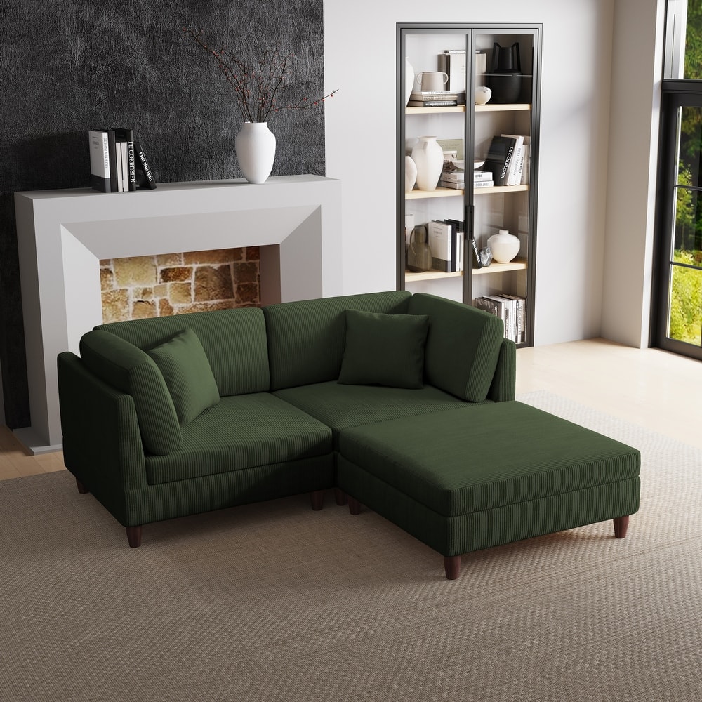 Corduroy Modular Sectional Sofa Set With Ottoman