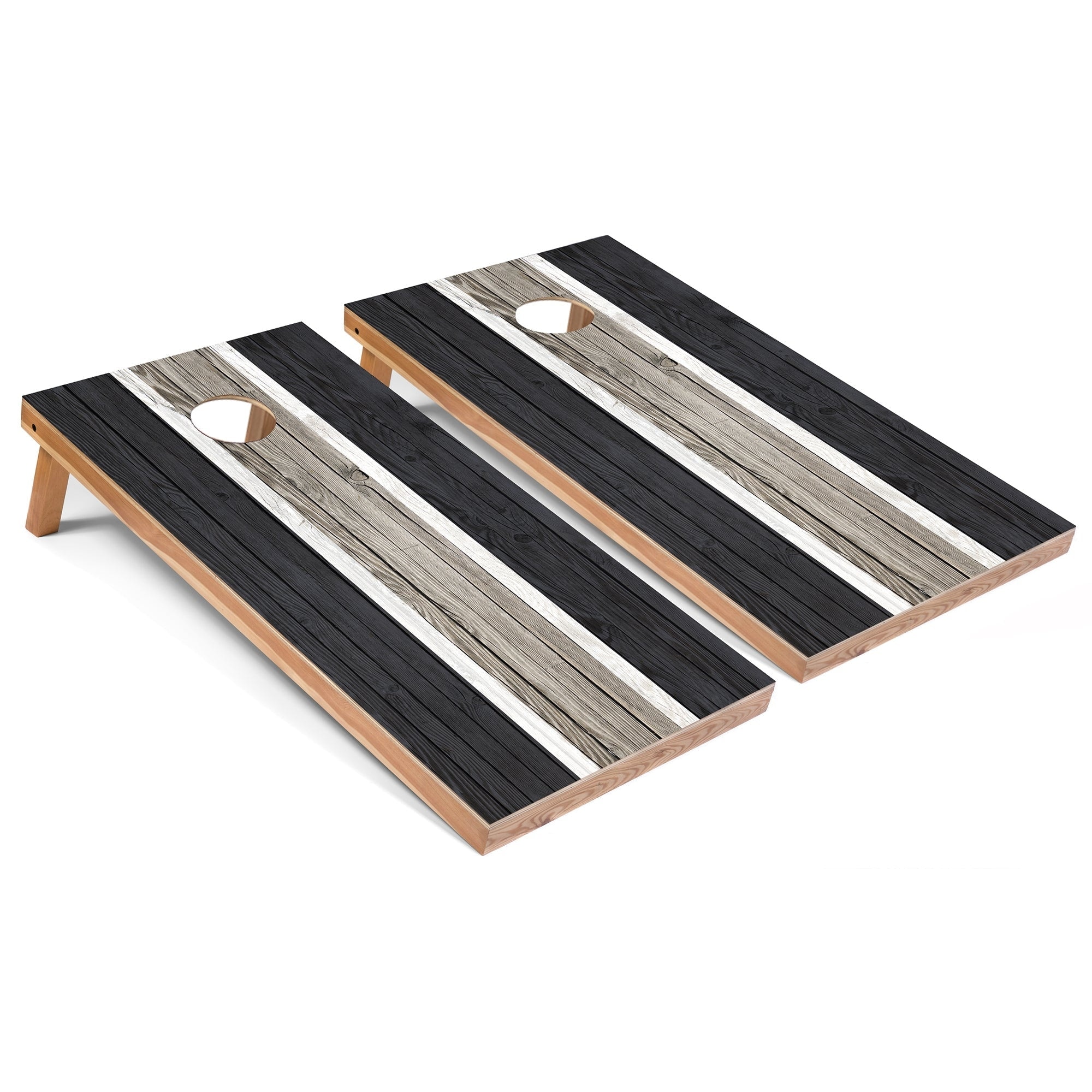 Dark Grey Striped Cornhole Board Set