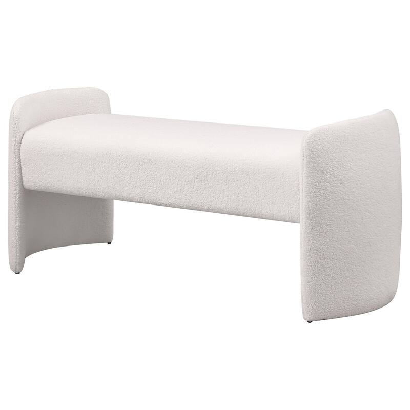 Perie Accent Bench, Modern Ivory Boucle, Soft Foam Cushions, 55 Inch