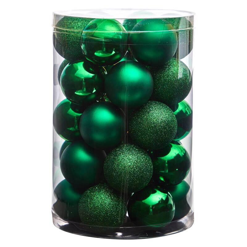 Shatterproof 3-Finish Christmas Ball Ornaments - 2.5" (60mm) - Green - 30ct