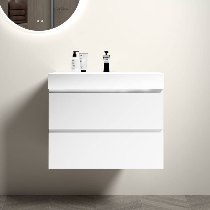 30" White Bathroom Vanity with Sink, Large Storage Wall Mounted Floating Bathroom Vanity for Modern Bathroom - White