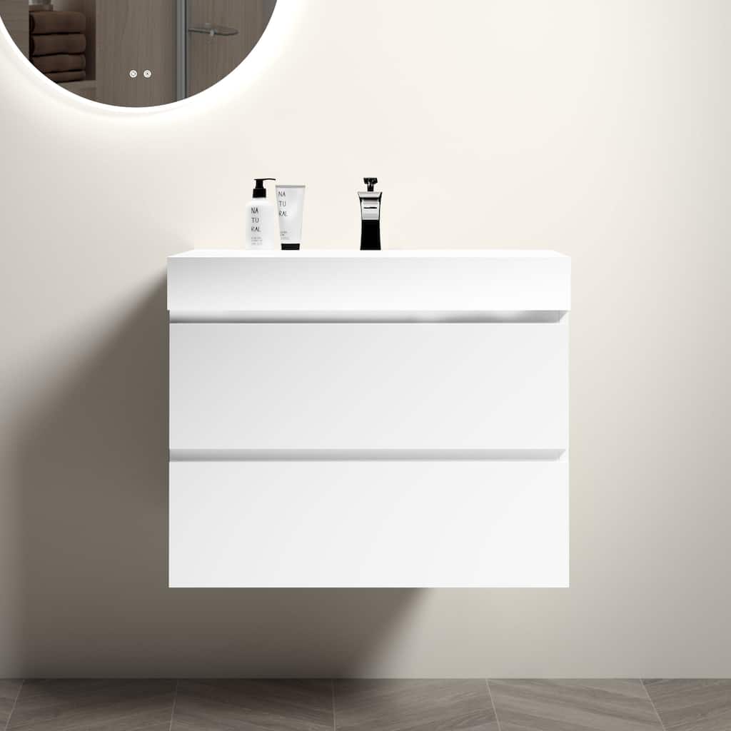 30"Bathroom Vanity with Sink,Storage Wall Mounted Floating Bathroom Vanity,One-Piece White Sink Basin without Drain and Faucet