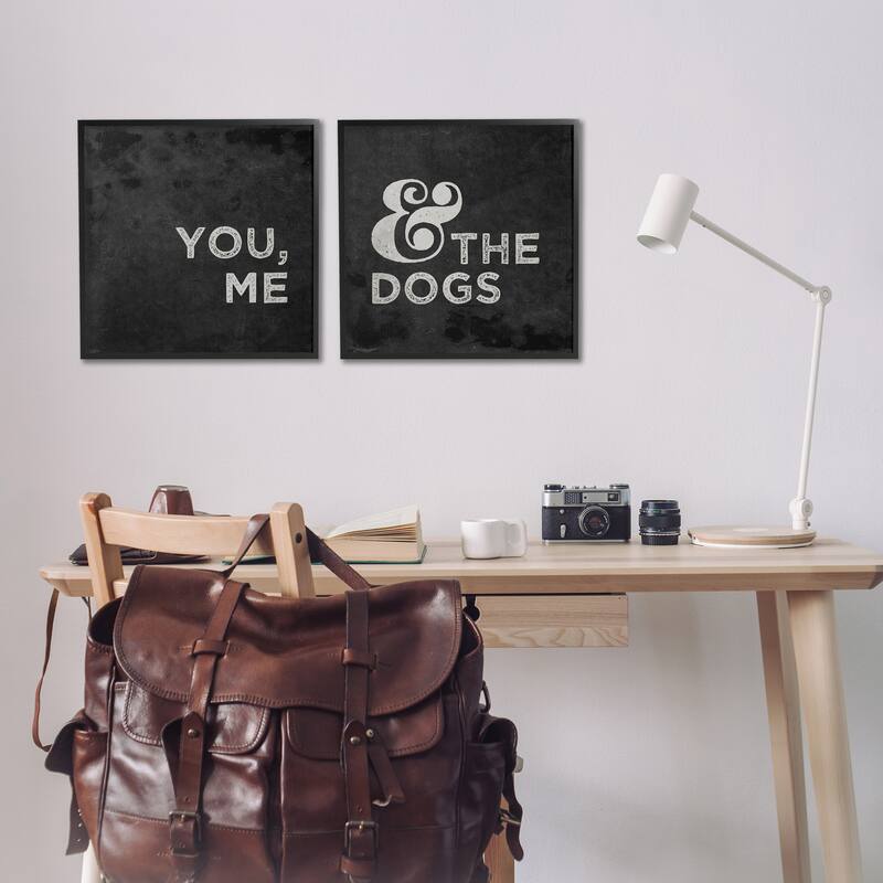 Stupell You Me and the Dogs Quote Family Pet Black White,2pc Multi Piece Framed Wall Art Set