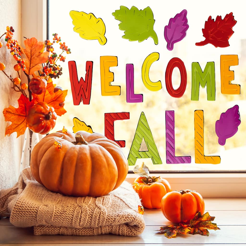 17-Piece Welcome Fall Thanksgiving Gel Window Clings