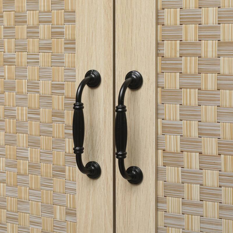 Engineered Rattan Buffet Accent Storage Cabinet 4-Door Sideboard with Adjustable Shelf, Cupboard Console Table Hallway Cabinet