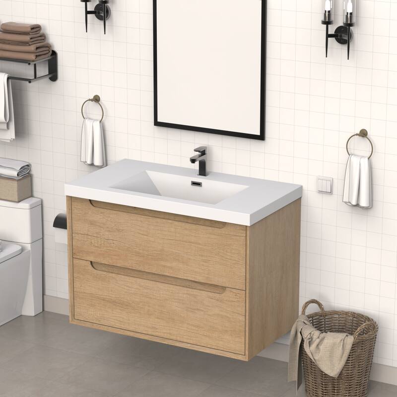 36" in. W x 26" in. D Modern Rectangular Integrated Resin Bathroom Sink Vanity Top One-Piece Design