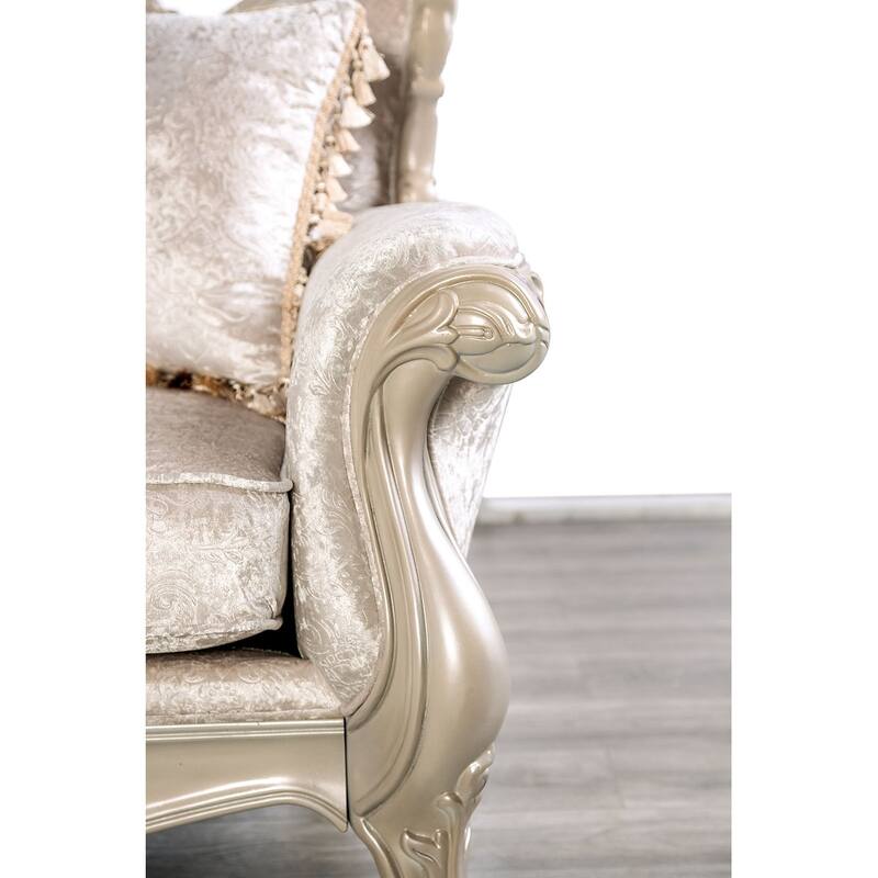 Royal Off White Tufted Wing Back 1pc Sofa Solid Wood