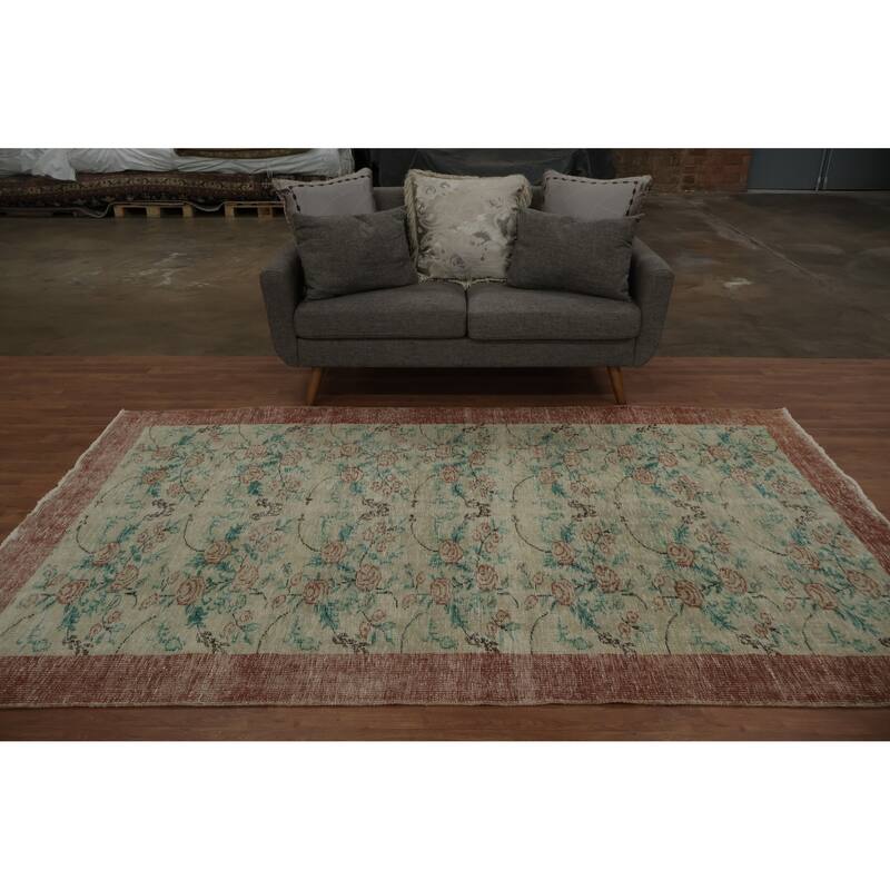 Hand Knotted Oriental 100% Wool Carpet Transitional Floral Beige & Ivories Anatolian Area Rug - 9' 2'' X 5' 7''