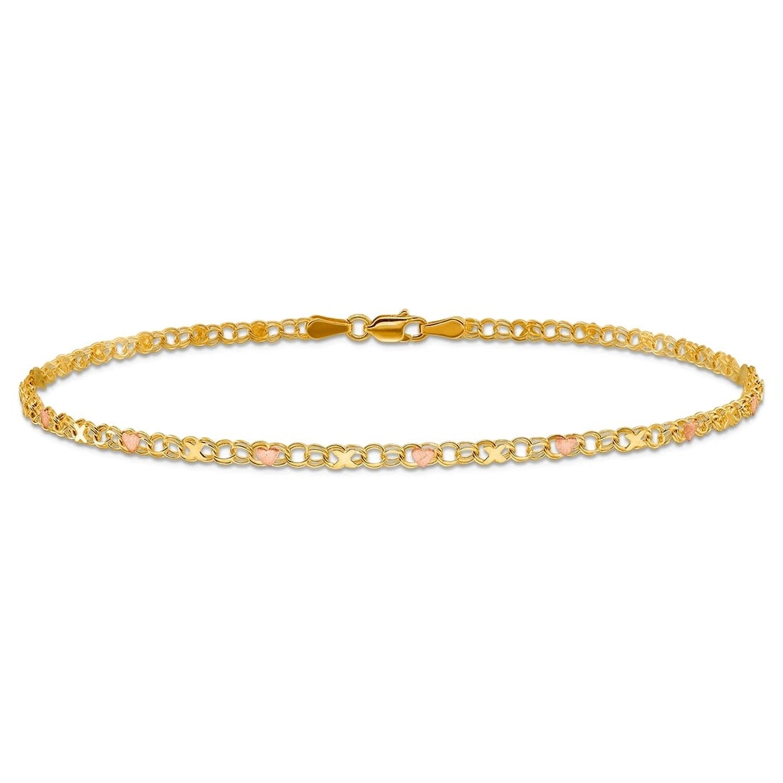 Curata 10k Yellow and Rose Gold 2.6mm X and Heart Link Bracelet