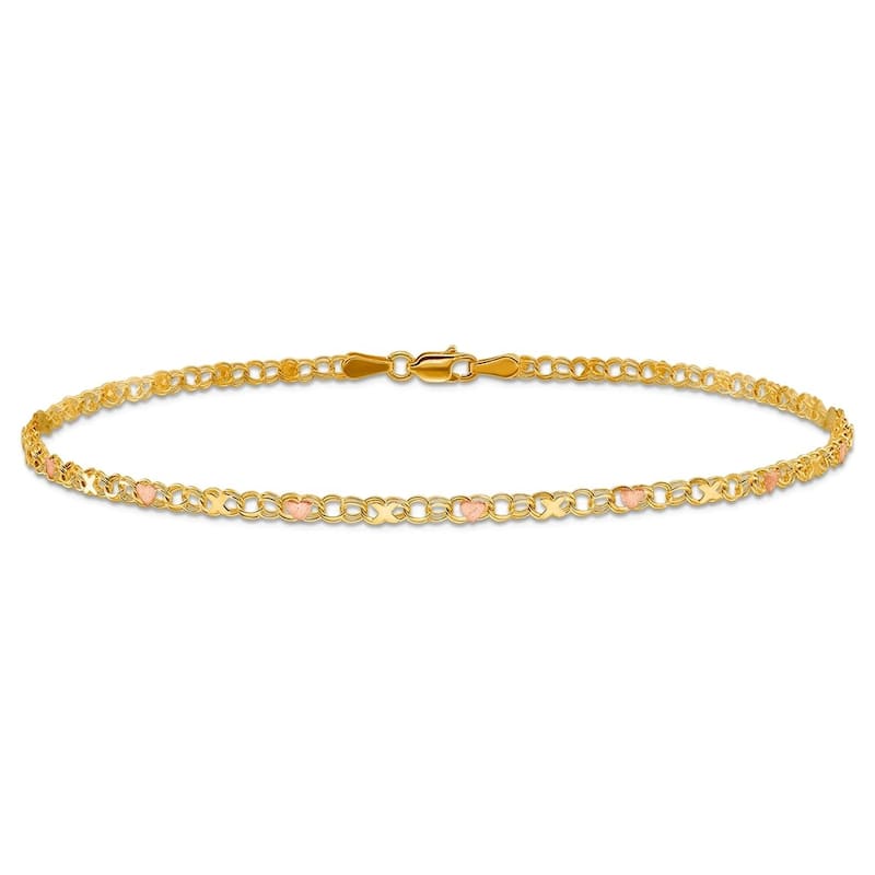 Curata 10k Yellow and Rose Gold 2.6mm X and Heart Link Bracelet - 7" or 8"