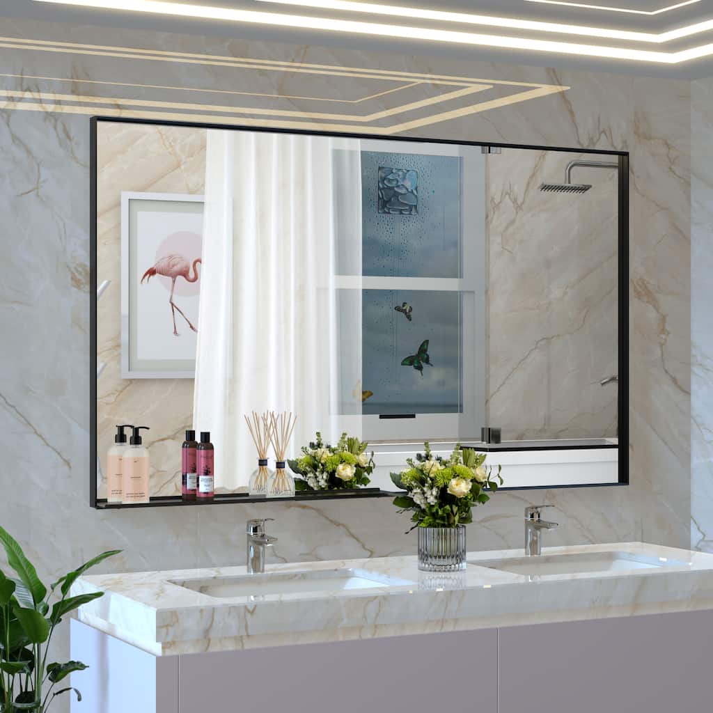 60*36"Oversized Modern Rectangle Bathroom Mirror with Balck Frame Mirrors or Horizontal Wall Mounted mirror with Aluminum Frame