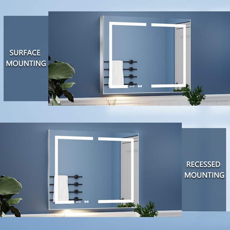 ExBrite LED Lighted Bathroom Medicine Cabinet with Mirror, Recessed or Surface