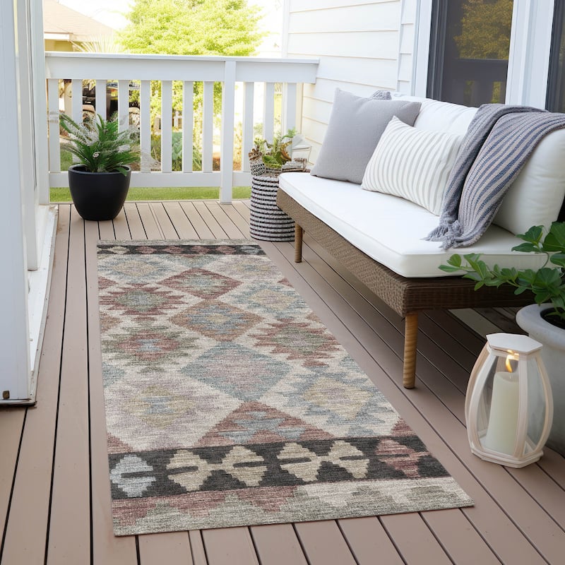 Machine Washable Indoor/ Outdoor Boho Global Chantille Rug - Taupe - 2'3" x 7'6" - Runner