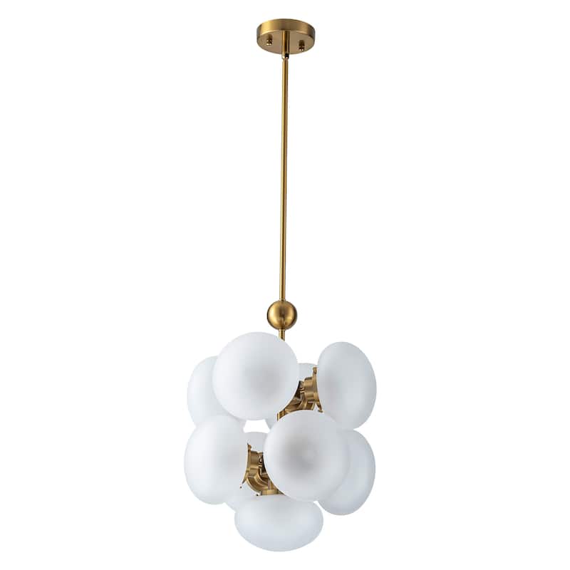 9-Light Modern Glam Gold Cluster Frosted Opal Glass Globe Chandelier For Dining Room - 14.96 in. W x 15.75 in. H x 14.96 in. D