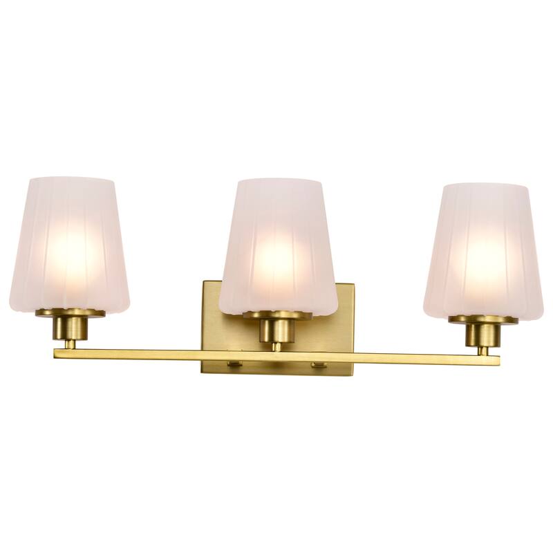 Lune 3 Light Vanity Vintage Brass Finish Etched White Glass - Vintage Brass