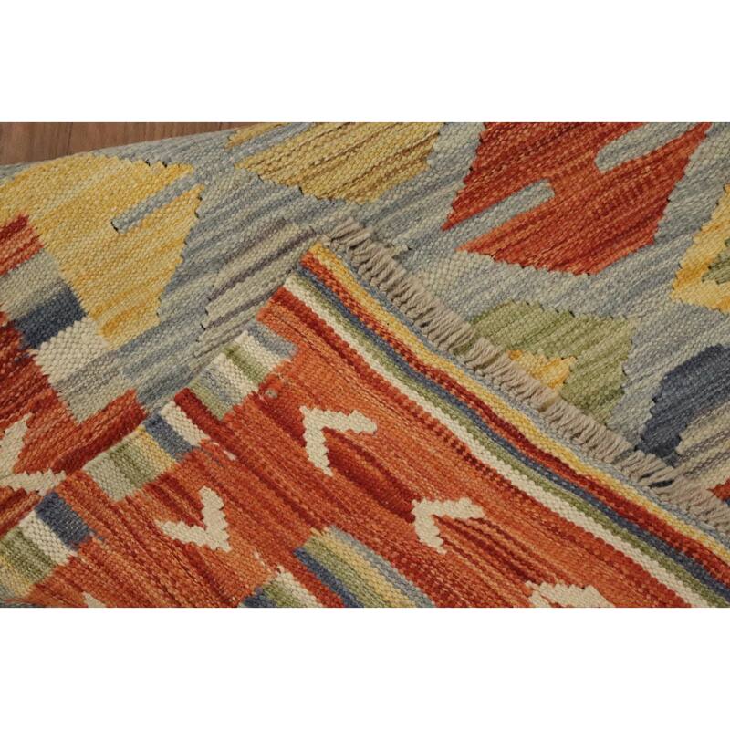 Hand Woven Oriental 100% Wool Carpet Southwestern Tribal Navy Blue & Blues Kilim Runner Rug - 8' 0'' X 2' 2''