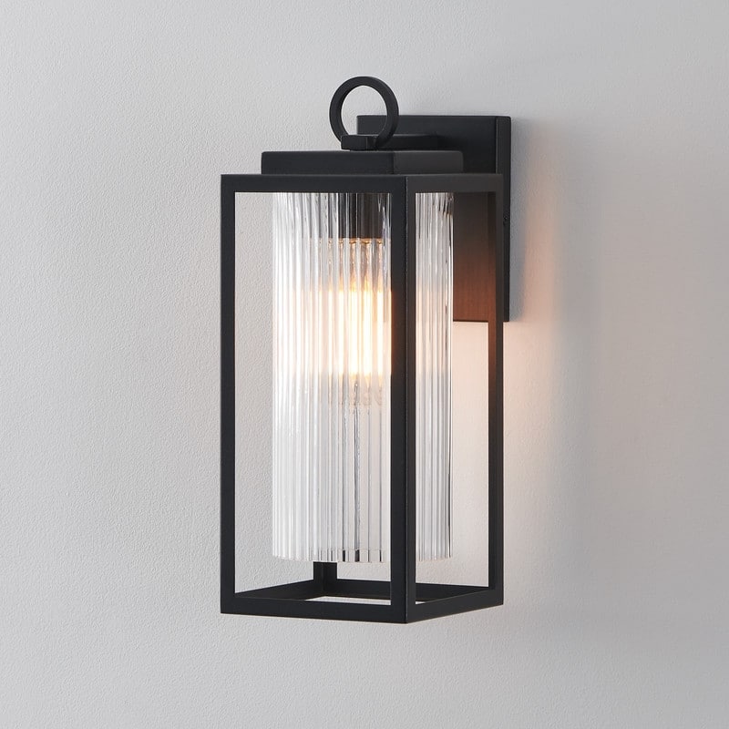 KAWOTI 1-Light Outdoor Wall Sconce with Cylindrical Ribbed Glass - W5.5" x D7" x H14" - W5.5" x D7" x H14"