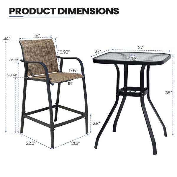 dimension image slide 1 of 2, Outdoor Bar Stools Patio Bar Chairs and Glass Bar Table with Umbrella Hole
