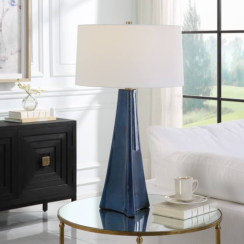Scalloped Table Lamp with Tapered Shade - 32" - Blue