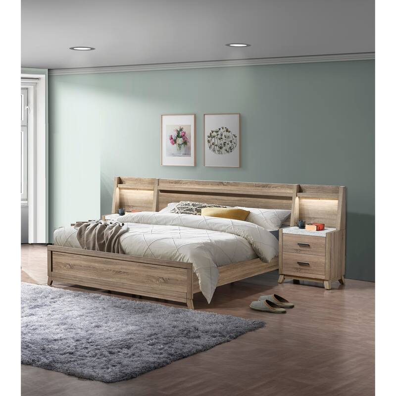 Queen Size Natural Wood Bed Frame with Modern Rustic Design