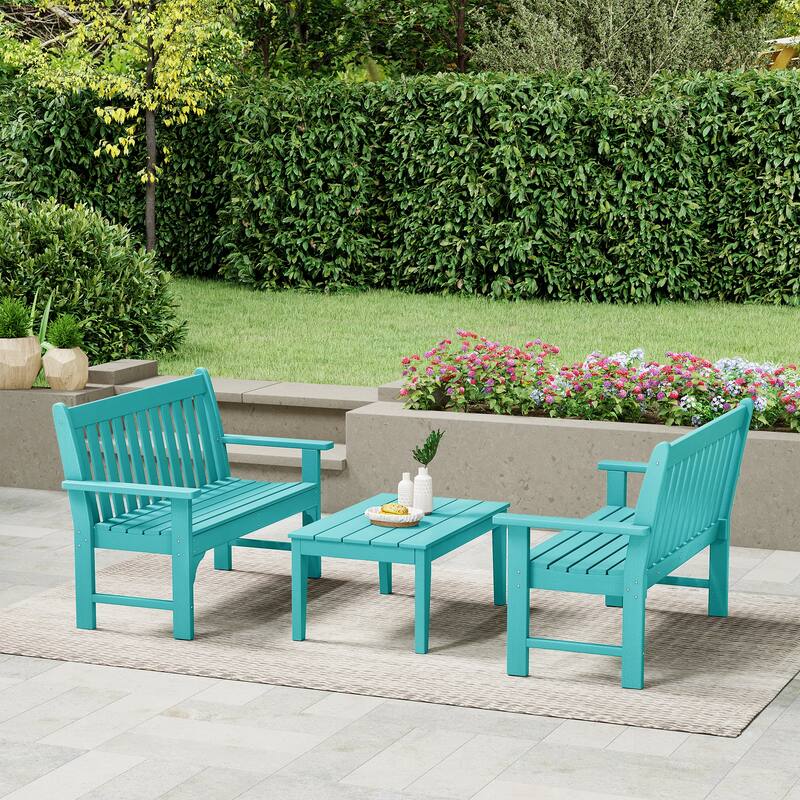 Polytrends Laguna 3-Piece Outdoor Patio Bench Set With Coffee Table