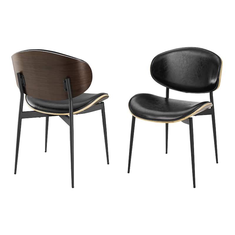 HomeRoots Set of Two Green and Black Upholstered Faux Leather Curved Back Dining Side Chairs