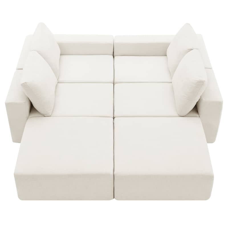 Modular U-Shaped Sectional Sofa with 2 Ottomans, Chenille Cloud Floor Couch, Fully Compressed Upholstered Sofa