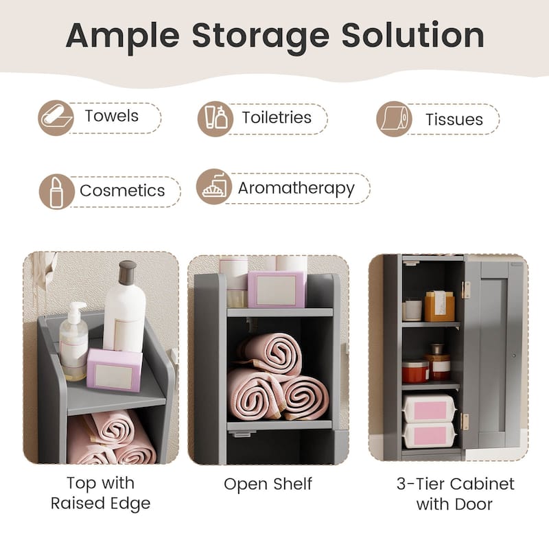 Costway Bathroom Storage Cabinet with Door Toilet Paper Holder Stand - See Details