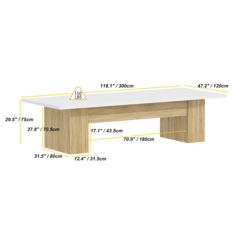 Large 118" Wood Dining Table,Meeting Table for Dining,Office Room - 126"L