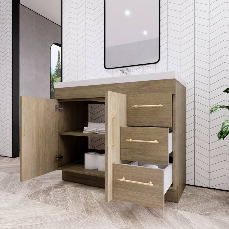 Eliza 42'' Freestanding Vanity (Right Drawers) with Single Sink