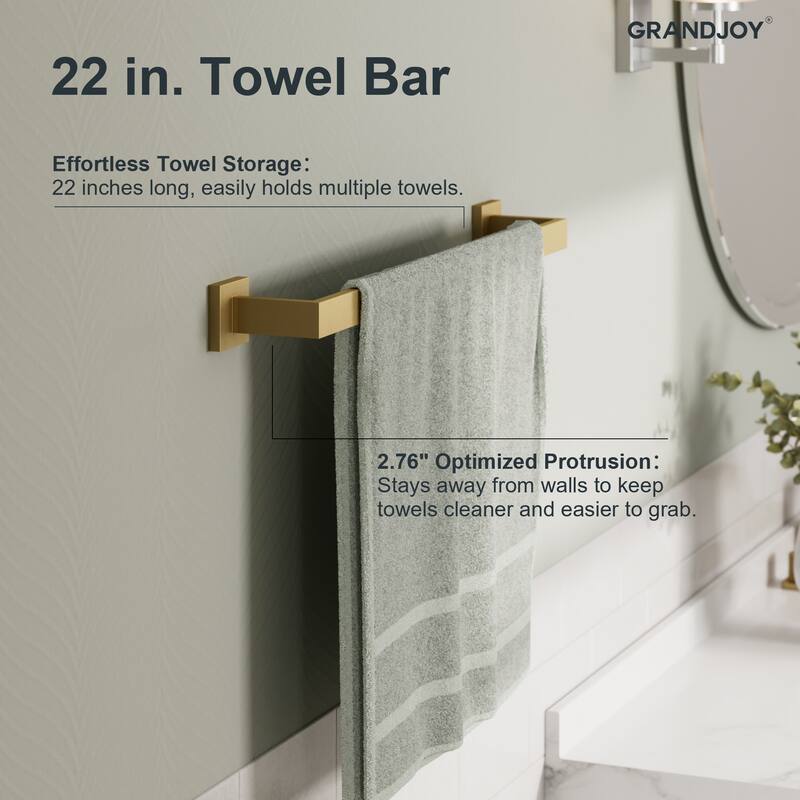 GRANDJOY 10" Rainfall Shower System with 4-Piece Bathroom Towel Bar Hardware Set Combo