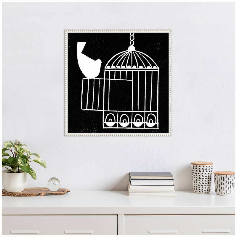 Kate and Laurel Sylvie Vivere 2 To be Free Bird Linocut Framed Canvas by Giuliana Lazzerini