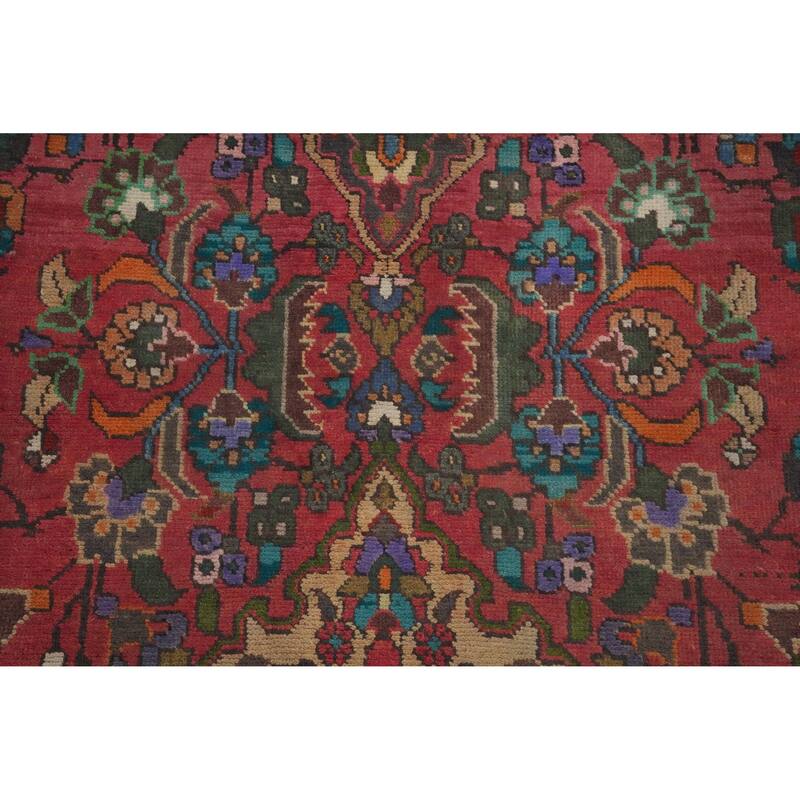 Hand Knotted Oriental 100% Wool Carpet Traditional Floral Pink Heriz Area Rug - 12' 1'' X 4' 8''