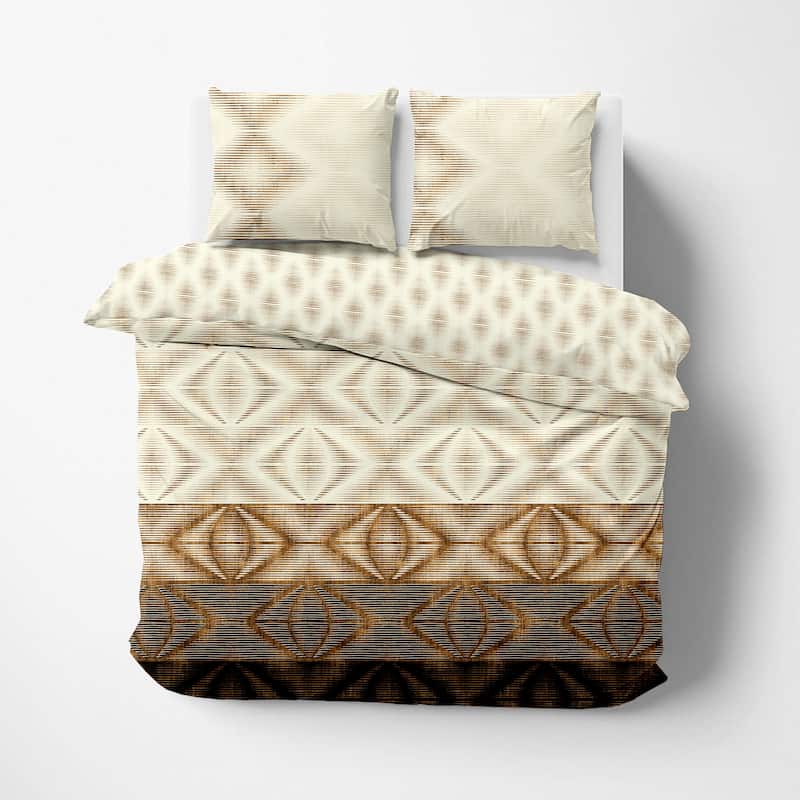 Delara GOTS Certified 100% Organic Cotton Aztec Reversible Print Duvet Cover and Sham Set of 2, Beige/Brown - Jordon - Queen