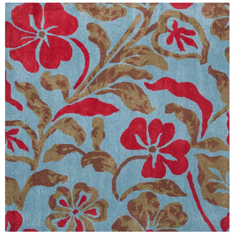 SAFAVIEH Handmade Soho Kassandra Floral N.Z. Wool Rug - 6' Square - Blue/Multi