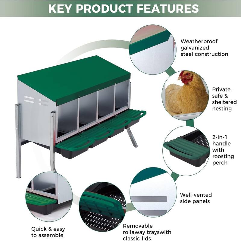 Roll-Away Nesting Boxes for Chickens Coop with Perch