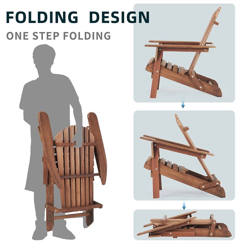 Classic Solid Wood Outdoor Patio Folding Adirondack Chair, Set of 2