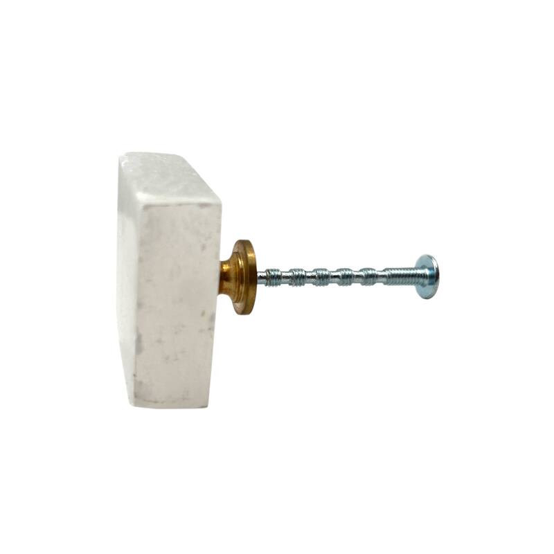 HomeRoots Set of Six White Stone Square Drawer Pull Knobs - 5.00 in. x 6.00 in. x 1.50 in.