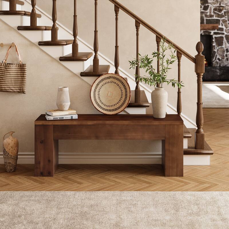 47.24 Inches Farmhouse Entryway Bench, Solid Wood Bench for Bedroom
