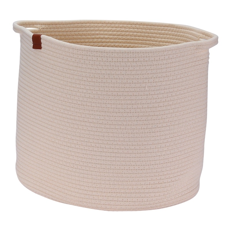 Woven Storage Basket, Shelf Closet Storage Organizer Bin for Living Room Home Decor Blankets, Clothes, Shoes - White